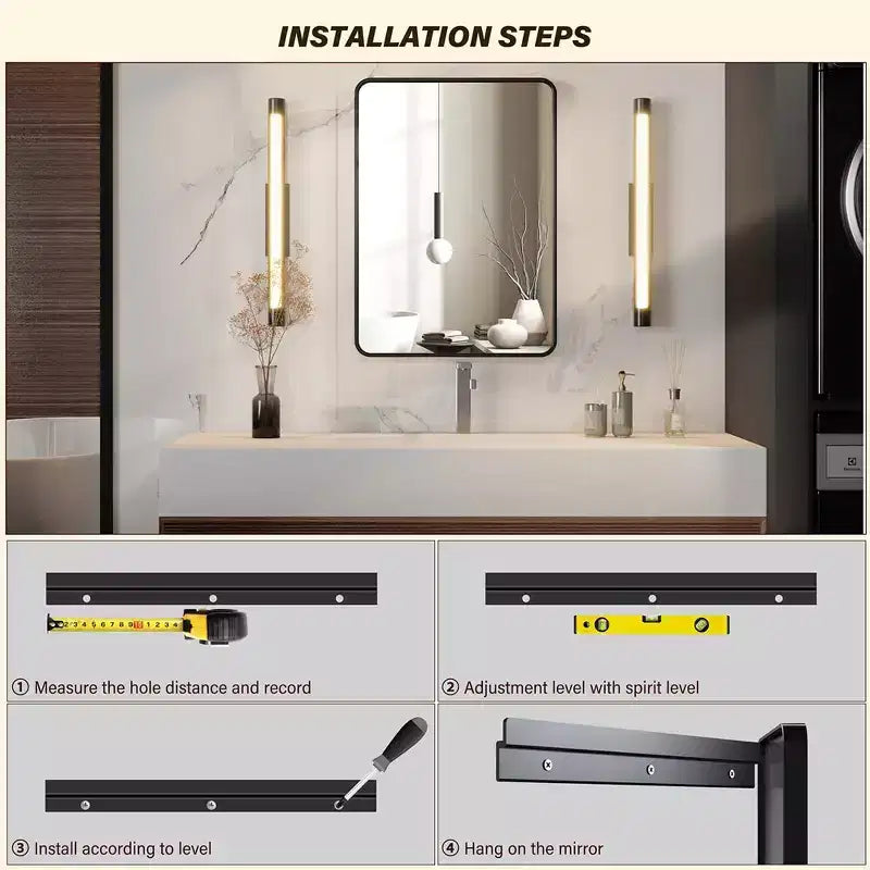 Bathroom Mirror, Black Wall Mirror, Rectangle Mirror for Wall, Black Mirror for Bathroom or Bedroom