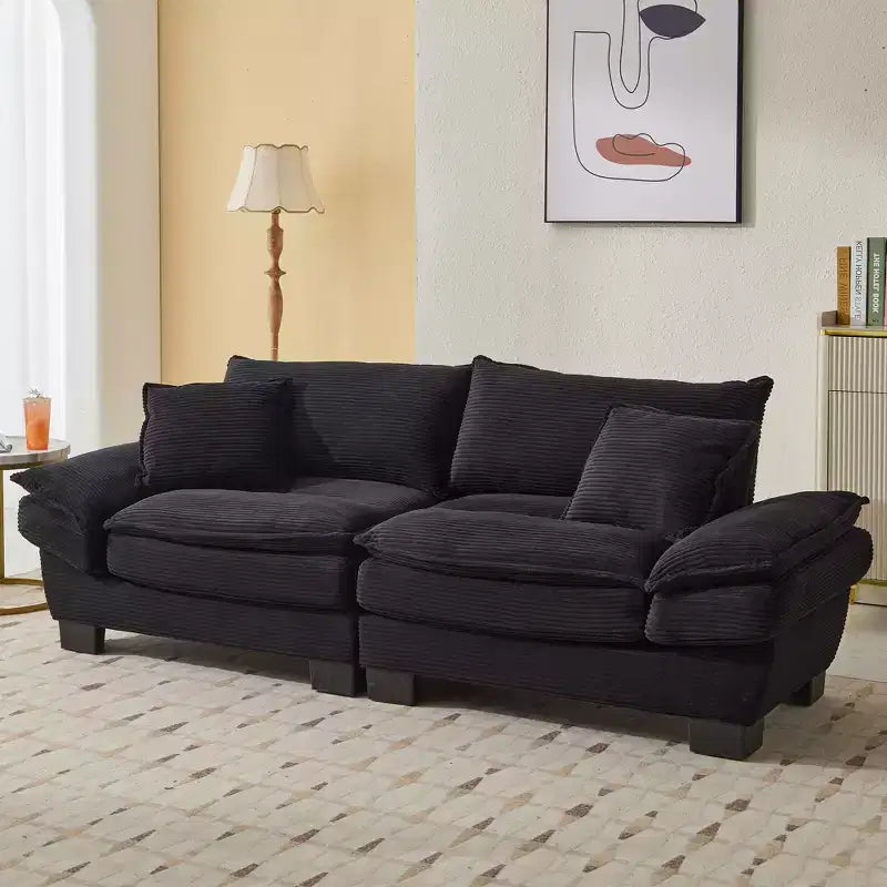 84W Loveseat Sofa with Pillows, Comfy Corduroy Upholstered Deep Seat Sofa Couch 4B - ModernLuxe