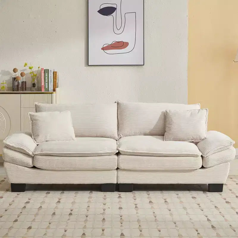 84W Loveseat Sofa with Pillows, Comfy Corduroy Upholstered Deep Seat Sofa Couch 4B - ModernLuxe