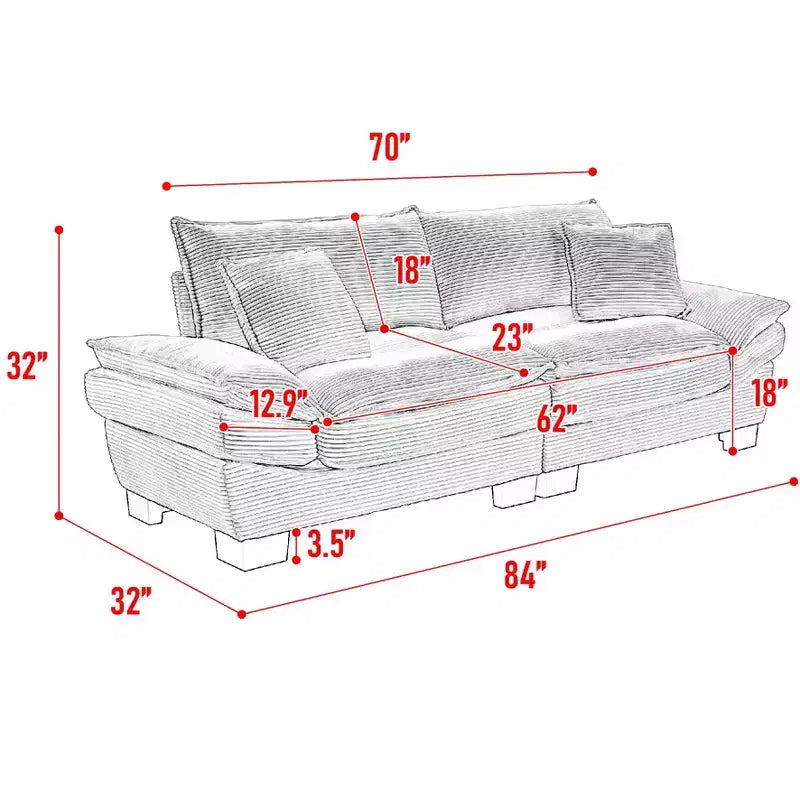 84W Loveseat Sofa with Pillows, Comfy Corduroy Upholstered Deep Seat Sofa Couch 4B - ModernLuxe