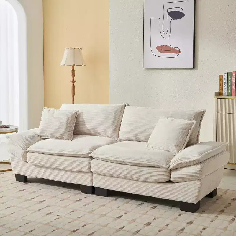 84W Loveseat Sofa with Pillows, Comfy Corduroy Upholstered Deep Seat Sofa Couch 4B - ModernLuxe