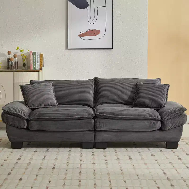 84W Loveseat Sofa with Pillows, Comfy Corduroy Upholstered Deep Seat Sofa Couch 4B - ModernLuxe