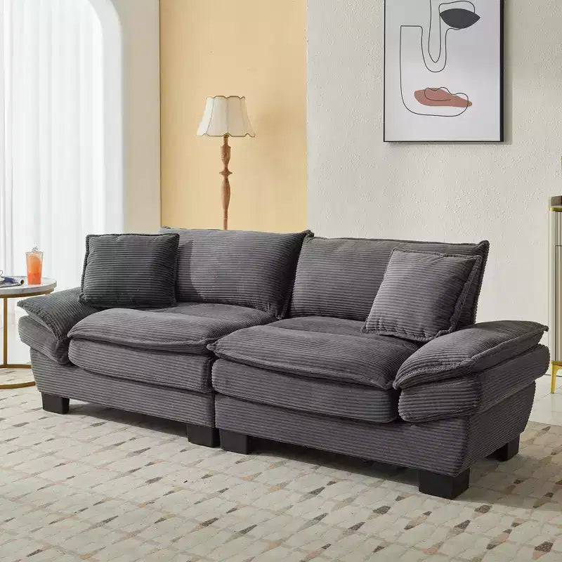84W Loveseat Sofa with Pillows, Comfy Corduroy Upholstered Deep Seat Sofa Couch 4B - ModernLuxe