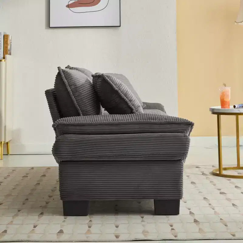 84W Loveseat Sofa with Pillows, Comfy Corduroy Upholstered Deep Seat Sofa Couch 4B - ModernLuxe