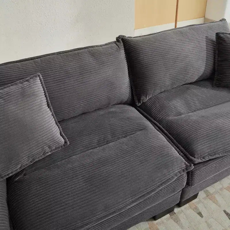 84W Loveseat Sofa with Pillows, Comfy Corduroy Upholstered Deep Seat Sofa Couch 4B - ModernLuxe