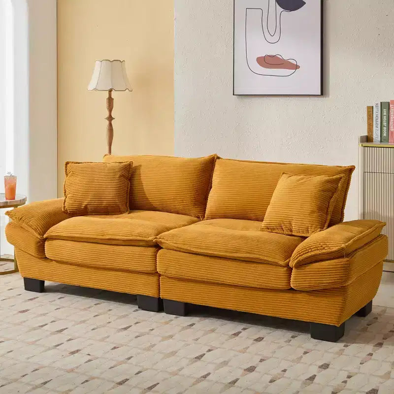 84W Loveseat Sofa with Pillows, Comfy Corduroy Upholstered Deep Seat Sofa Couch 4B - ModernLuxe
