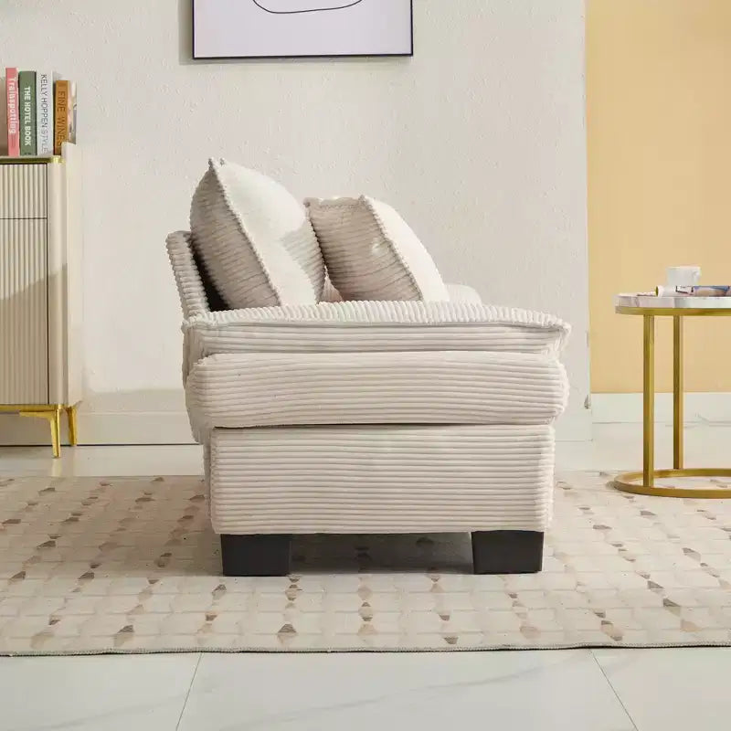 84W Loveseat Sofa with Pillows, Comfy Corduroy Upholstered Deep Seat Sofa Couch 4B - ModernLuxe