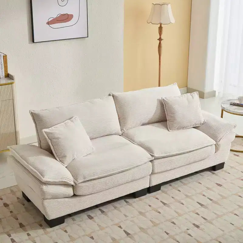 84W Loveseat Sofa with Pillows, Comfy Corduroy Upholstered Deep Seat Sofa Couch 4B - ModernLuxe