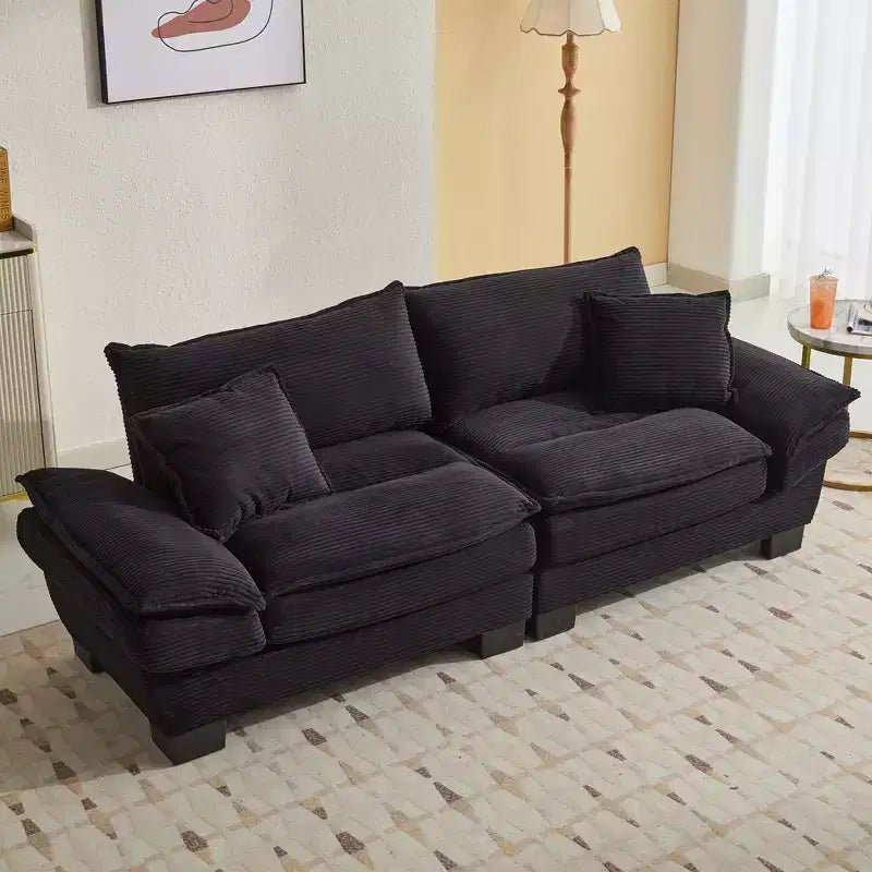 84W Loveseat Sofa with Pillows, Comfy Corduroy Upholstered Deep Seat Sofa Couch 4B - ModernLuxe
