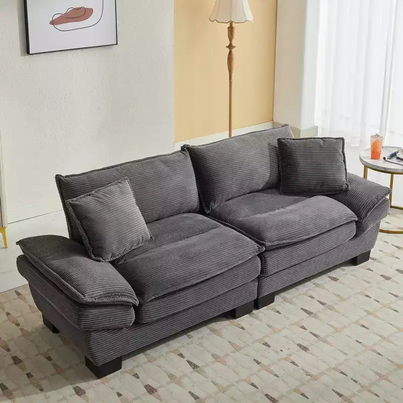 84W Loveseat Sofa with Pillows, Comfy Corduroy Upholstered Deep Seat Sofa Couch 4B - ModernLuxe
