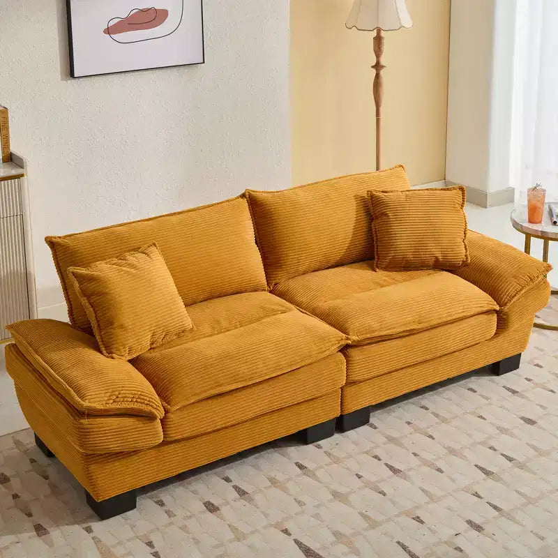 84W Loveseat Sofa with Pillows, Comfy Corduroy Upholstered Deep Seat Sofa Couch 4B - ModernLuxe